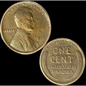 1916p Lincoln Wheat Cent Penny Possible Die Clash that looks like VDB initials